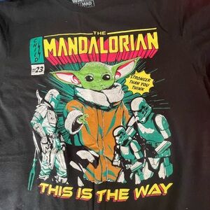 Star Wars Black Mandalorian Tee with Green and Orange Graphics